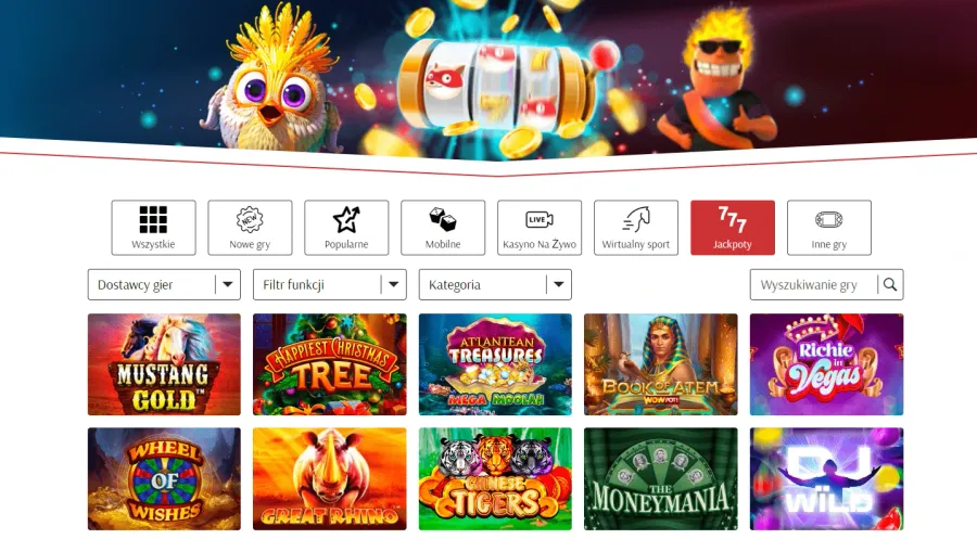 SuperCat – przykładowa półka z grami jackpot